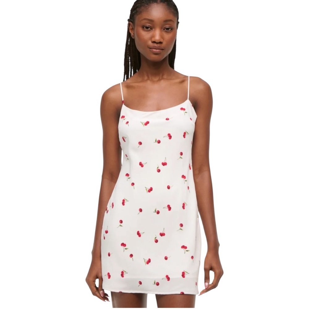 Abercrombie & Fitch Cherry Print White Slip Knee-Length Dress Size Medium